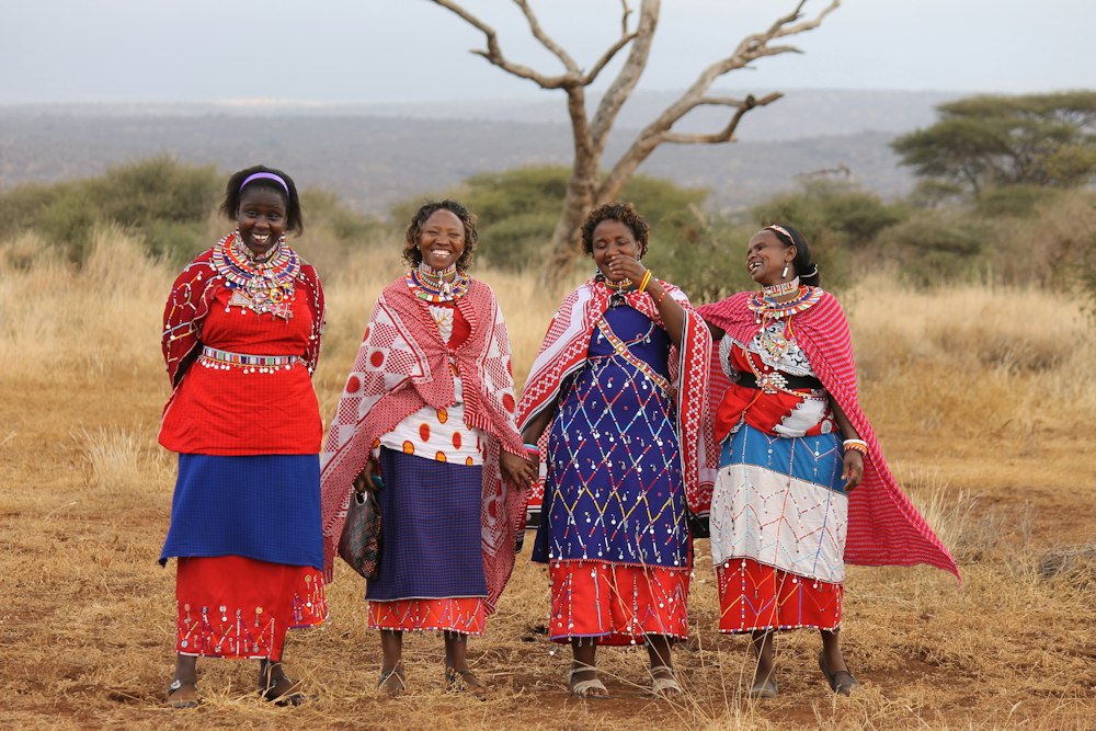 Maasai women in traditional dress in Amboseli